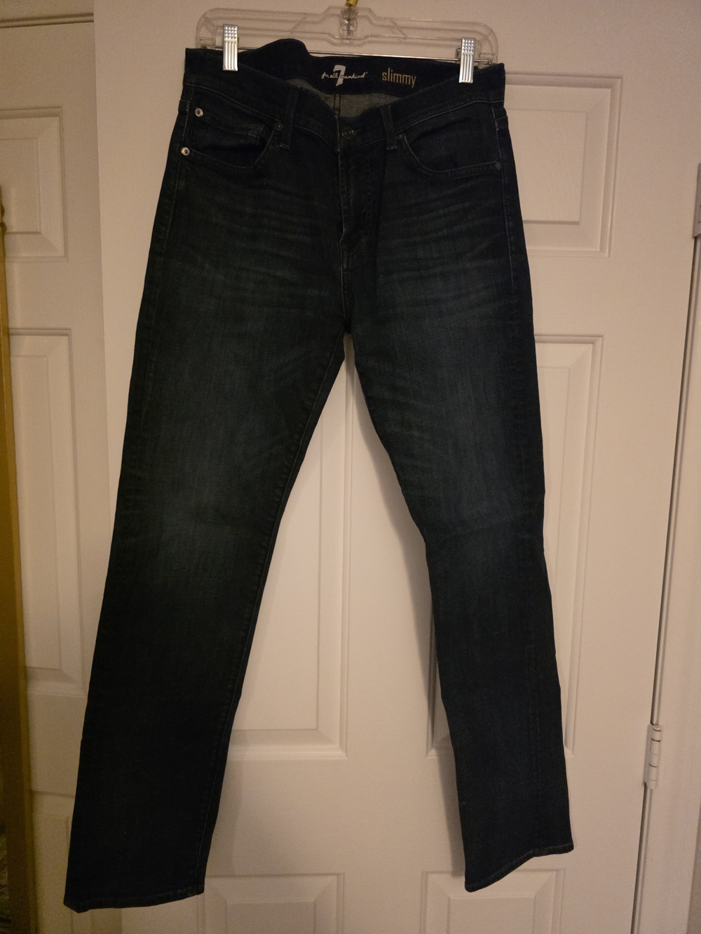 7 For All Mankind Slim Skinny Jeans in Dark Blue Wash